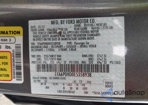 2014 Ford Fusion Se z USA, uszkodzony, nr VIN 1FA6P0HD0E5358938